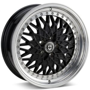 17" HRE MESH 5X100/114 8J ET30 GLOSS BLACK WITH MACHINED DISH AND WITH CHROME RIVETS