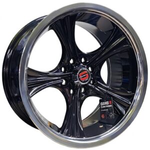 MAG 15"  4X100/108  7.5J et10 gloss black with polished lip. Sold as a set of 4
